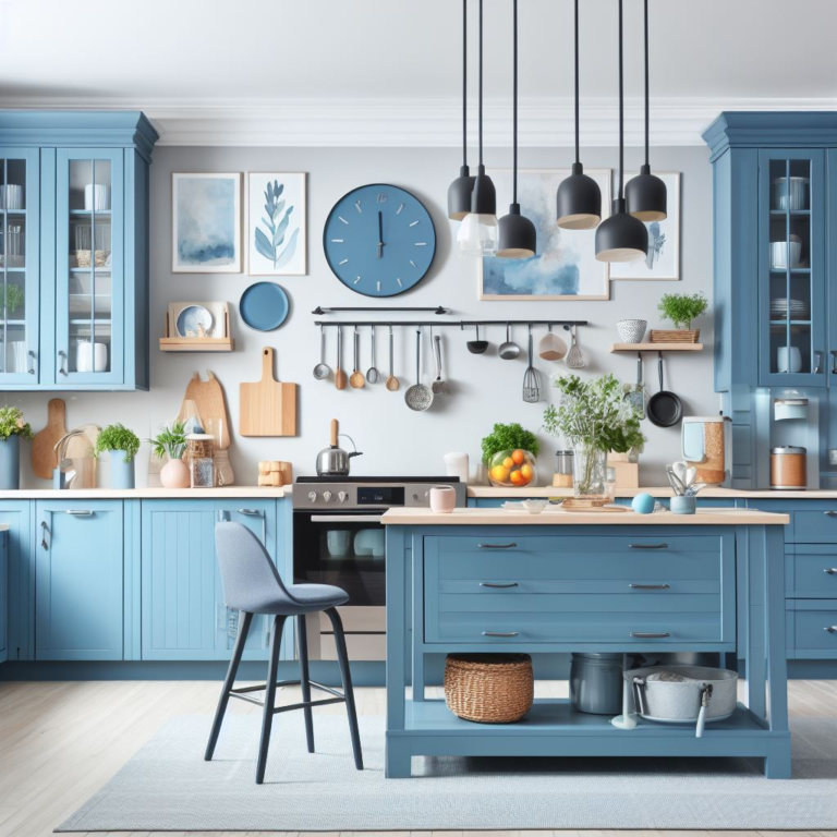 what wall color goes with blue kitchen cabinets?